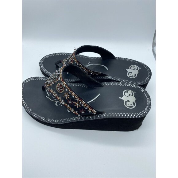 Boos Thong Sandals Women’s Black Beaded Aztec Summer Rubberized Size 9M - Picture 5 of 11